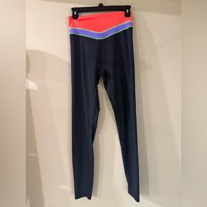 Women's High-Waist Black Leggings with Neon Pink Waistband